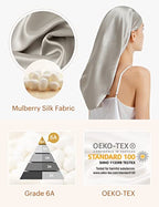 LilySilk Mulberry Silk Sleep Cap 100% 19 Momme Long Silk Bonnet for Curly Hair, Night Cap for Sleeping, Silk Hair Wrap for Women Silvergray