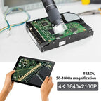 WiFi USB Digital Handheld Microscope, 50 to 1000x Wireless Magnification Endoscope 4K 3840x2160P Camera 8 LEDs with Metal Stand for iPhone iPad Android Mac Windows Linux Chrome
