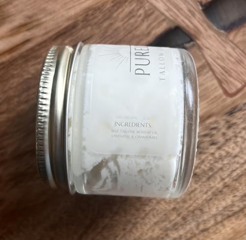 Purely Tallow Cream- Pasture-fed Beef Tallow- Mositurizer/Body Butter- Herbal Infused with Lavender & Chamomile (Unscented) - Dry Skin, Eczema, Psorasis, Infant-Safe -Organic (2 oz)