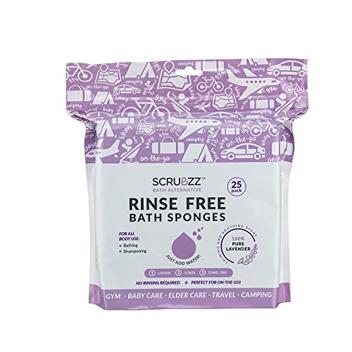 Scrubzz Disposable No Rinse Bathing Wipes - All-in-1 Single Use Shower Wipes, Simply Dampen, Lather, and Dry Without Shampoo or Rinsing (Lavender, 4-Pack)