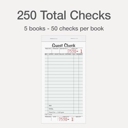 Adams Guest Check Pads, Single Part, Perforated, White, 3-2/5" x 6-3/4 ", 50 Sheets/Pad, 5 Pads/Pack (525SWMT)