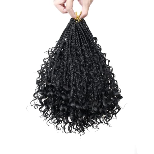 6 Packs Goddess Box Braids Crochet Hair With Curly Ends 14 Inches Boho Braids Crochet Hair for Black Women (1b, 14" - 6 Packs)