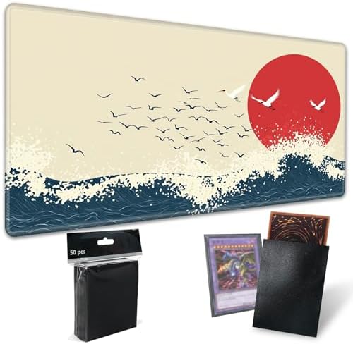 Playmats for Magic: The Gathering MTG Card Game Mat Plus 50 Pcs Card Sleeves, 24 x 14 inch TCG Mat with Stitched Edge for Commander Deck Duskmourn Board Game, Janpanese Sun Sea