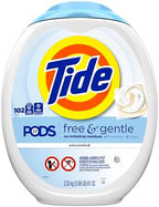 Tide PODS Free & Gentle Laundry Detergent Soap Pacs, 102 Count, Tide PODS Laundry Detergent, Laundry Detergent Pacs, Laundry PODS Detergent