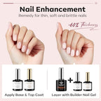 modelones Builder Nail Gel with Gel Base and Top Coat, Nude Pink Color Builder Nail Kit for Apex Building Thickening Extension, LED Lamp Cured Color Base Shine Finish Top Coat 10ml Home DIY Salon