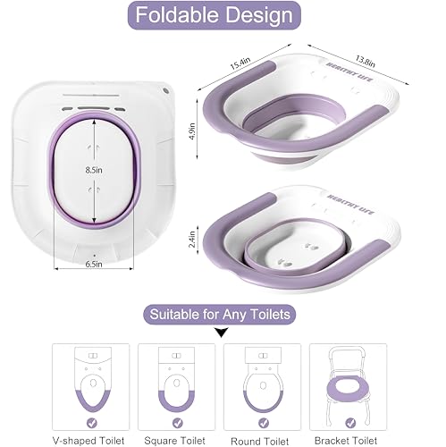 Electric Sitz Bath, Unisex Foldable Sitz Bath for Toilet Seats, Sitz Bath for Postpartum Care and Hemorrhoids, Non-Slip & High Water Flow (Purple)