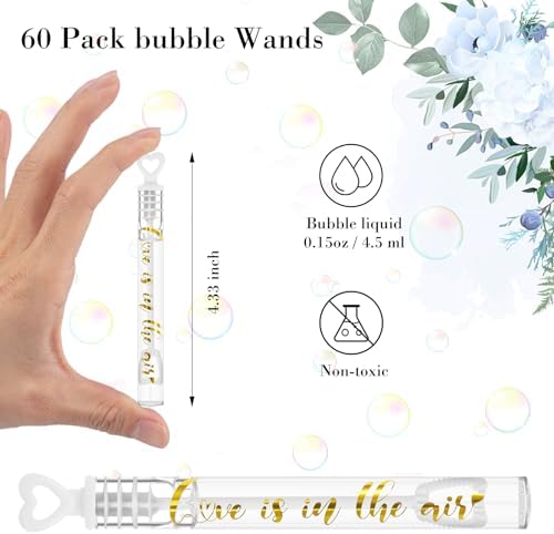 120 Count Wedding Mini Bubble for a Wedding Wands Bulk Heart Bubble Wand for Guests Send Off Party Supplies Valentine Anniversaries Celebration (Love)