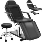 Facial Tattoo Chair, Hydraulic Esthetician Bed with Rolling Stool, Extended Head Spa Tattoo Artist Massage Table 360° Swivel Salon Beauty Spa Equipment w/Removable Armrests, Black