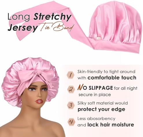 YANIBEST Silk Bonnet for Sleeping Women Satin Bonnet Double Layer Satin Lined Hair Bonnet with Tie Band Curly Hair
