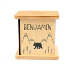 Wooden Piggy Bank for Kids and Adults, Personalized Gift Handmade in USA by BloomOwl, Custom Piggy Bank, Personalized Banks for Kids, Gifts for Baby Boys and Girls (Minimal Bear)