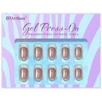 BTArtbox Press on Nails Short Square - White Chrome French Tip Press On Nails, Glazed Glue On Nails, Natural Stick On Nails in 15 Sizes - 30 Fake Nails Kit, Wheat
