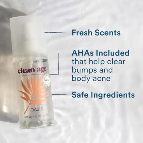 Aluminum Free Deodorant & Body Spray for Whole Body - Oasis 4oz (2 Pack) Clean Deodorant and Body Spray for Teen Boys and Girls - With AHA For Body Acne - Body Spray for Teens Formula