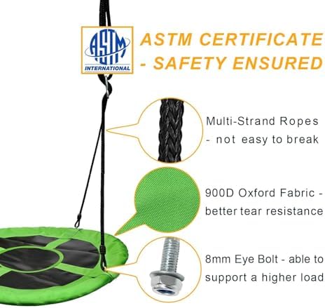 PACEARTH 40 Inch Saucer Tree Swing Flying 900lb Weight Capacity 2 Added Hanging Straps Adjustable Multi-Strand Ropes Colorful Safe and Durable Swing Seat for Children-Green