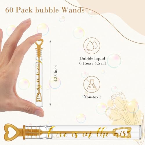 60 Count Wedding Mini Bubble for a Wedding Wands Bulk Heart Bubble Wand for Guests Send Off Party Supplies Valentine Anniversaries Celebration (Novel)