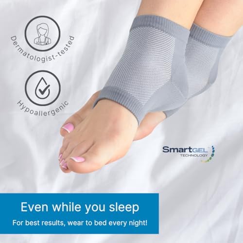 NatraCure Vented Moisturizing Gel Heel Sleeves & Heel Socks for Cracked Heels with Aloe & Shea - Foot Softening Socks for Dry Cracked Feet & Rough Heel Pain Relief Foot Therapy - Gray, L