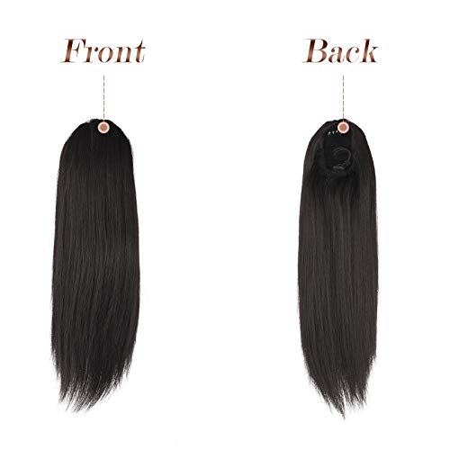 FESHFEN Straight Ponytail Extensions Long Drawstring Natural Synthetic Pony Tail Hair Pieces Clip in Ponytails Hairpieces for Women, Black Brown 14 inch