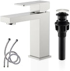 KENES Single Handle Bathroom Sink Faucet, Brushed Nickel Vanity Faucet for Bathroom Sink, with Pop Up Drain Stopper & Water Supply Lines LJ-9031