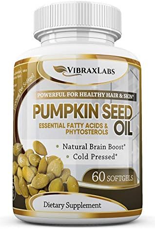 Pumpkin Seed Oil - 100% Cold Pressed Pure 1000mg Extraction - Best for Hair Growth, Younger Looking Skin & Face, Bladder Control Supplement, 60 Softgels