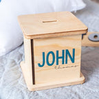 Wooden Piggy Bank for Kids and Adults, Personalized Gift Handmade in USA by BloomOwl, Custom Piggy Bank, Personalized Banks for Kids, Gifts for Baby Boys and Girls (Typography)