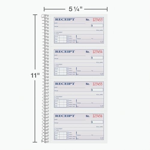 Adams Receipt Book - 300 Sets per Book, for Money and Rent - 2-Part Carbonless - 5-1/4" X 11" - Spiral Bound Receipt Book with Carbon Copies - 4 Receipts Per Page - 3 Pack