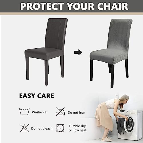 OQHAIR Velvet Dining Room Chair Covers Set of 4 Stretch Velvet Dining Chair Protector Armless Chair Cover for Dining Room Kitchen -Wine red-Set of 8