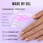 BTArtbox Press On Nails Almond - Short Nails Press Ons with Gold Foil Design, Glue On Nails for Women Gift, Supremely Fit Glossy Stick On Nails in 16 Sizes - 30 Nail Kit, Gold End