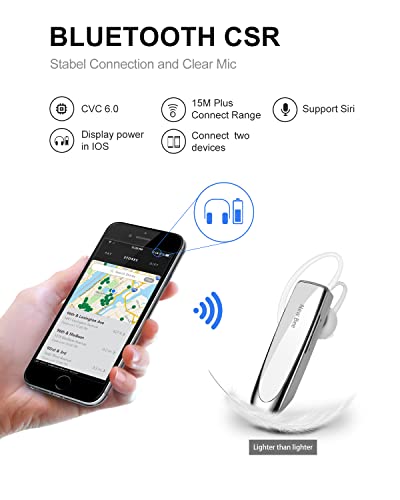 New bee Bluetooth Earpiece V5.0 Wireless Handsfree Headset 24 Hrs Driving Headset 60 Days Standby Time with Noise Cancelling Mic Headsetcase for iPhone Android Laptop Truck Driver, White