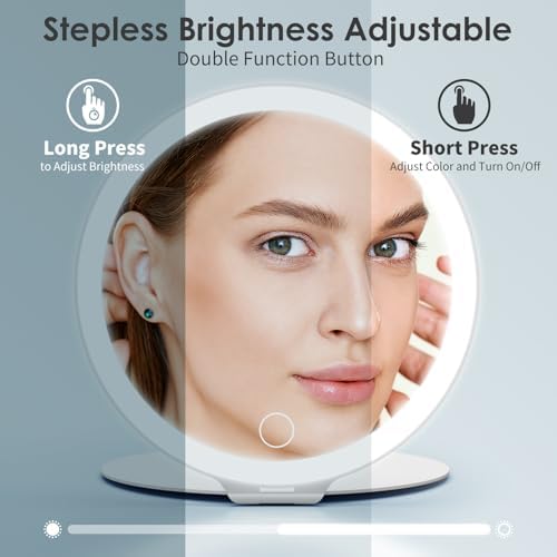 Large 10X Magnification 7 Inch Rechargeable Travel Makeup Mirror, Portable Vanity Mirror with 80 LED Lights, 3 Color Lighting and Dimmable Touch Screen,Travel Essentials,Gift for Women