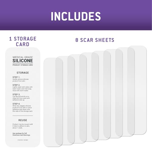 Care Science C Section Recovery Silicone Scar Sheets 1.5in x 7in 8ct | Reuseable Scar Sheets for Reducing the Appearance of C-Section, Keloid, and Acne Scars