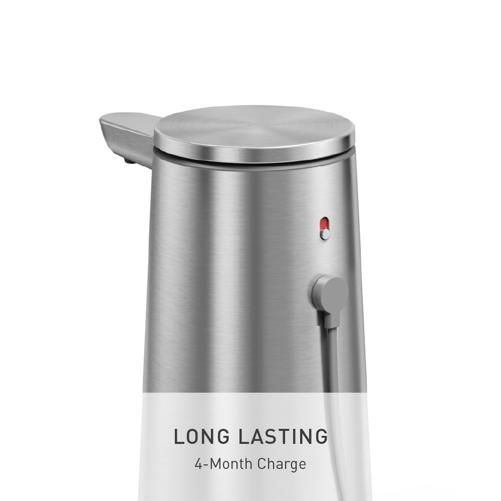 simplehuman Sensor Pump Foam, 10 oz Automatic Foaming Soap Dispenser for Kitchen and Bathroom, Touchless Motion Sensor, Variable Dispense, Rechargeable, Aerating Foam Pump, Brushed Stainless Steel