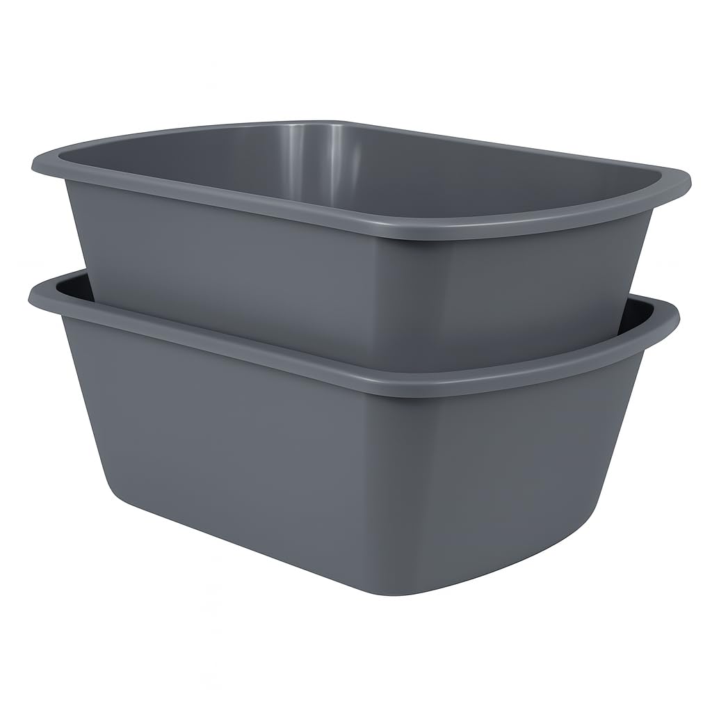 Vakly Wash Basins [2 Pack] – Rectangular Plastic 7-Quart Graduated Hospital Soaking Tub with Markings – Small Portable Washbasin for Face Washing, Cleaning, Foot Bath, Dishes, Laundry & Bedside Care