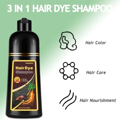 Natural Wine Red Hair Dye Shampoo for Gray Hair, 3-IN-1 Burgundy Hair Dye Shampoo, Red Hair Dye for Men Women Colors in Minutes, Easy to Use, Instant Hair Dye for All Hair Types（Red wine)