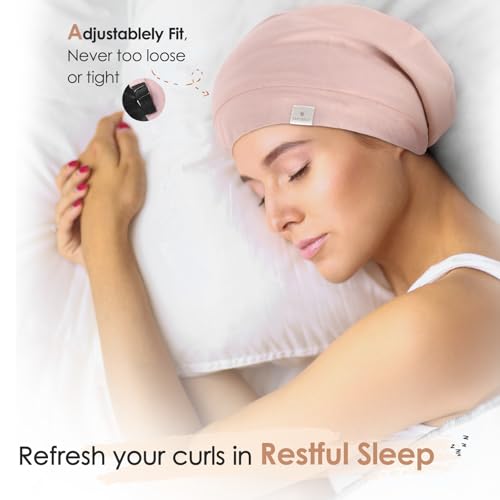 YANIBEST Silk Satin Bonnet Hair Wrap for Sleeping - Adjustable Stay on Silk Lined Slouchy Beanie Hat for Curly Hair and Braids Pink