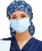 Satin Lined Scrub Cap for Women Extra Large Long Hair Surgical Nurse Cap 4 Buttons