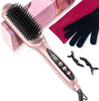 LANDOT Ceramic Hair Straightener Brush: Negative Ion Heated Straightening Brush for Smooth Frizz-Free Hair - Dual Voltage 100-240V Fast Heating Ajustable Temp 250°F-450°F
