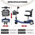 Metro Mobility Powered Mobility Scooters, 4 Wheel Mobility Scooters for Adults 265 lbs Folding Mobility Scooter Lightweight Headlight Electric Scooters for Seniors 10 Miles with USB Charger Port Blue