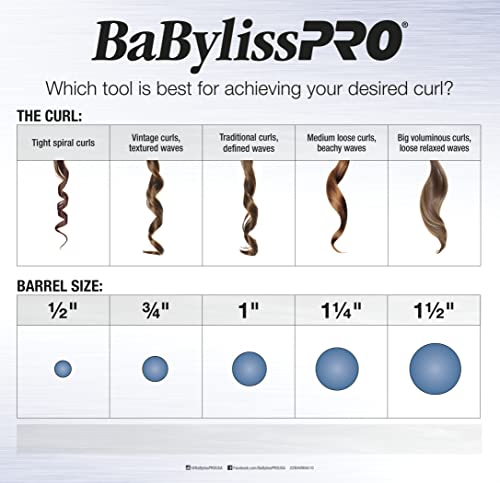 BaByliss Pro Spring Curling Iron, Porcelain Ceramic Professional For Multiple Hair Types, Reaches 430 Degrees for Loose Long Lasting Curls