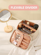 KITENROM Extral Large Makeup Bag Portable Cosmetic Bags for Women Zipper Pouch for Purse Make Up Case with Detachable Divider Toiletry Organization Waterproof Beige