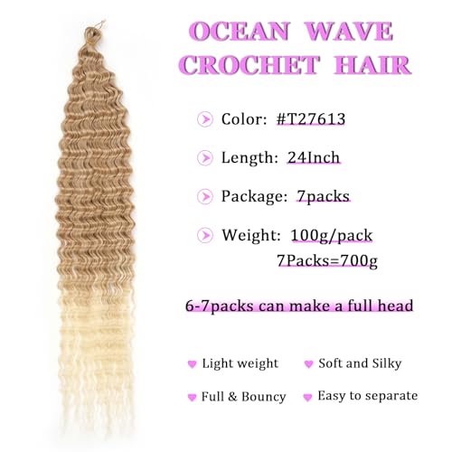 ZRQ 24 Inch Ocean Wave Crochet Hair 7 Packs Curly Braiding Hair Deep Wave Twist Crochet Hair for Boho Goddess Box Braids Goddess Locs Bohemian Braiding Hair Extensions #T27613