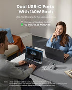 Anker Laptop Charger, 140W MAX USB C Charger, 4-Port Multi-Device Fast Charging, Advanced GaN Power Adapter, Intuitive Touch Controls, for MacBook, iPhone 16 Series, Samsung Galaxy, Pixel, and More