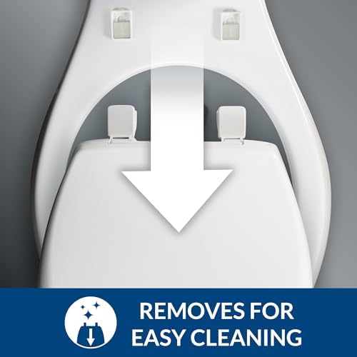 CHURCH Toilet Seat, Easy Clean Hinges Release for Deep Cleans, Durable Enameled Wood Seat, Elongated, White