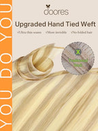 DOORES Genius Weft Hair Extensions Remy Human Hair, 20 Inch Drity Blonde Highlight Golden Blonde 60g, Hand Tied Extensions Human Hair