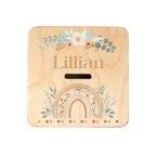 Wooden Piggy Bank for Kids and Adults, Personalized Gift Handmade in USA by BloomOwl, Custom Piggy Bank, Personalized Banks for Kids, Gifts for Baby Boys and Girls (Rainbow- Boho Floral)