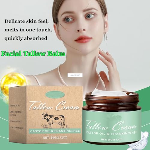 Grass-fed Tallow with Frankincense Oil & Castor Oil, 60g Organic Tallow Moisturizer for Skin, Tallow And Manuka Honey Cream for Face, Body