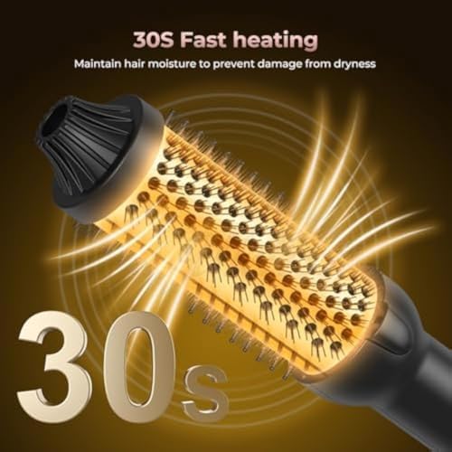 IUI Beauty Thermal Brush, 3-in-1 Pro Negative Ion Two PTC Heaters Thermal Brush, IUI Beauty 3-in-1 Negative Ion Perfect Style in 30 Seconds, Snag-Free Bristles for A Smooth (Black)
