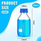 Chuarry 16 Pieces Media Storage Bottles Borosilicate Storage Glass Bottle Scientific Round Graduated Media Bottle with Blue Gl45 Screw Cap for Lab Water Reagent Liquids (500 ml)