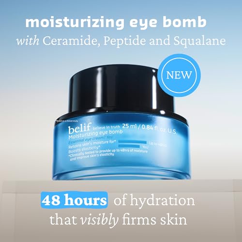 belif The True Cream Moisturizing Eye Bomb Eye Cream Firms and Reduces Fine Lines, Crow's Feet, and Wrinkles | New and Improved | Peptide | Ceramide | Squalane | K-Beauty