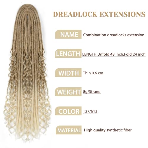 Boho Dreadlocks extension Synthetic Double Ends Dreadlocks with Curly Ended, 20 inches 5 Strands Fish-Bone Braids, Handmade Soft DE Dread Locks (DE 27/613, 24inch)