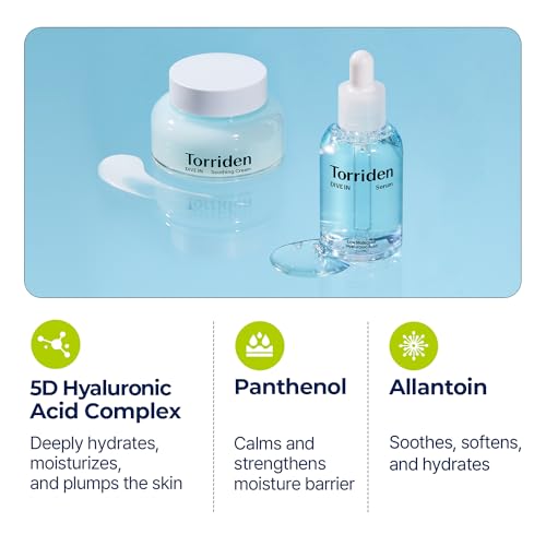 Torriden DIVE IN Serum 1.69 fl.oz. + Soothing Cream (Jar) 3.38 fl.oz. | Hyaluronic Acid Care Set | Deep Hydrating Skin Care to Get Glass Skin