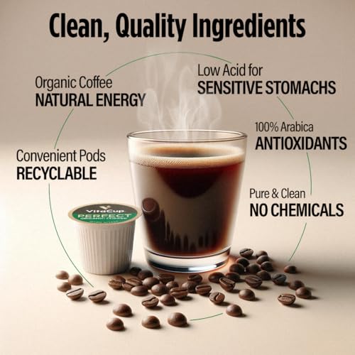 VitaCup Perfect Low Acid Coffee Pods, USDA Organic & Fair Trade, Mycotoxin Free, Dark Roast Guatemala Single Origin, Clean & Pure Recyclable Single Serve Pod compatible w/Keurig K-Cup Brewers,64 CT